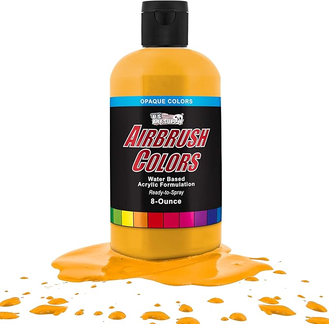 U.S. Art Supply Opaque Canary Yellow Acrylic Special Effects Airbrush Paint - 8oz Ready to Spray Air Brush Paint for Nails, Models, Fabric - Water-Based Air Brush Painting