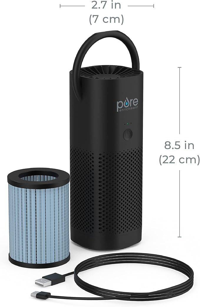 Pure Enrichment PureZone Mini Portable Air Purifier - Cordless True HEPA Filter Cleans Air & Eliminates 99.97% of Dust, Odors, & Allergens Close to You - Cars, School, & Office (Black)