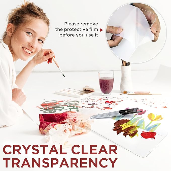 Acrylic Rectangle-Shaped Palette 2pcs 11.8 x 7.9 inches Transparent - Crystal Clear Blend Paint Non-Stick Acrylic Watercolor Oil Paint Mixing Tray - Comfortable to Hold & Easy to Clean for DIY Artist