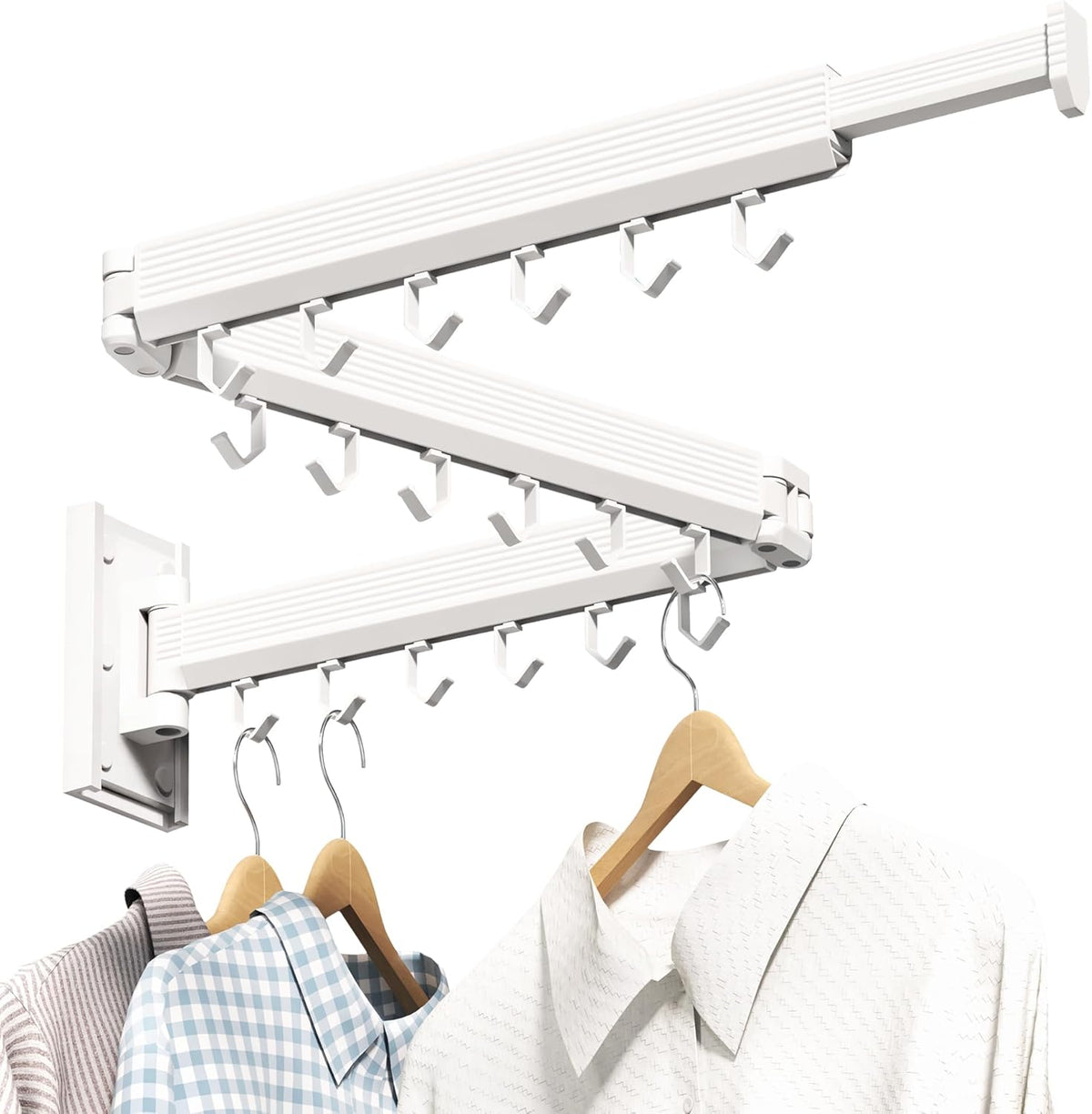 J-type Hooks Wall Mounted Clothes Rack, Collapsible, White Color