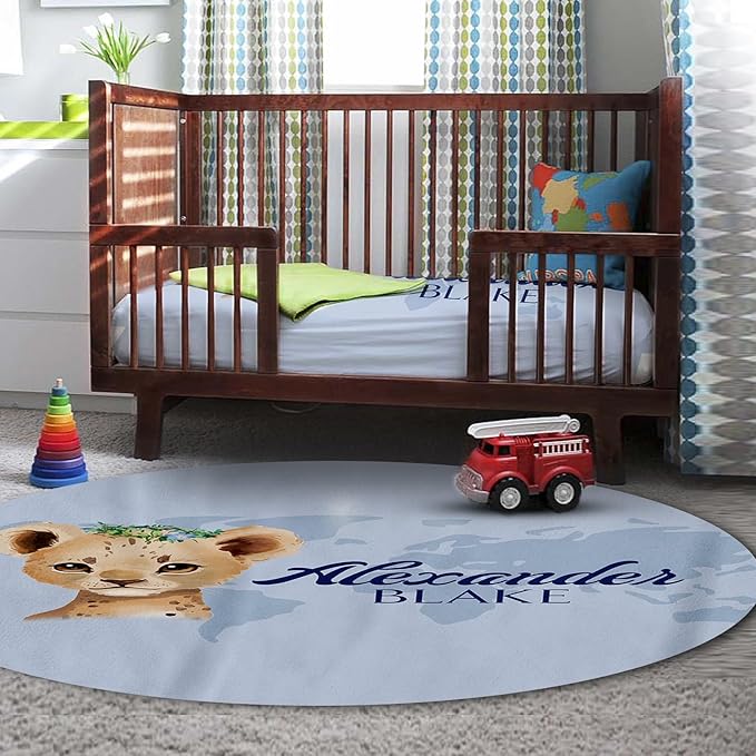 Personalized Baby Crib Bedding Set for Baby Boys Girls, Blue Leopard Pattern Custom Name Baby Crib Sets 5-Pcs, Toddler Double Layer Blanket Fitted Sheets Changing Pad Cover Rug Wall Art Set