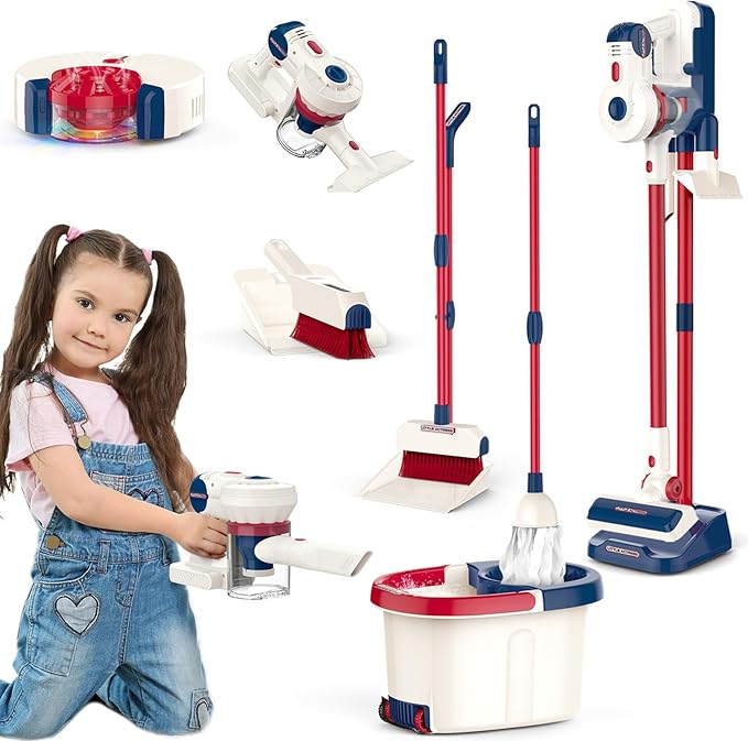 Fistone Kids Cleaning Toy Set for Toddlers, 12 Pcs Vacuum Cleaner, Sweeper, Bucket, Mop, Pretend Home Cleaning Play Set Gifts for Boys & Girls