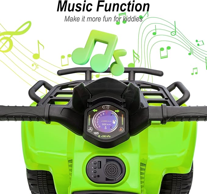 Kids ATV 4 Wheeler, 6V Ride-On Toy for Toddlers Boys & Girls with Music, Forward & Reverse - Green