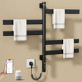 ENZE Smart Rotating Heated Towel Rack for Bathroom, Wall-Mounted Electric Towel Dryer with Swivel Bars, Smart Timer, Low Carbon Steel, IPX5, Plug-in/Hardwired, Towel Warmer with Wi-Fi App Control