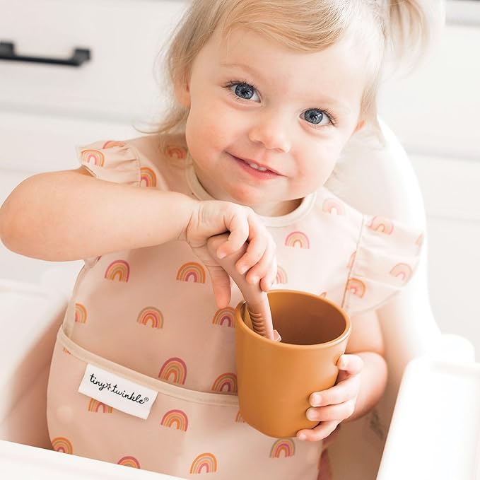 Tiny Twinkle Mess-Proof Baby Bib - Waterproof Bib for Baby Girl - Machine Washable - Adjustable Closure - PVC, BPA, & Phthalate Free - Great for Travel - Baby Food Bibs (3 Pack, Boho Set)
