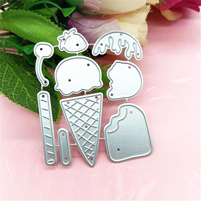 Cutting Dies Metal Stencils Scrapbooking Tools Flowers Lace Frame DIY Embossing Template for Paper Card Making Album Arts Crafts Supplies (Ice Cream-6.1x7.5cm)