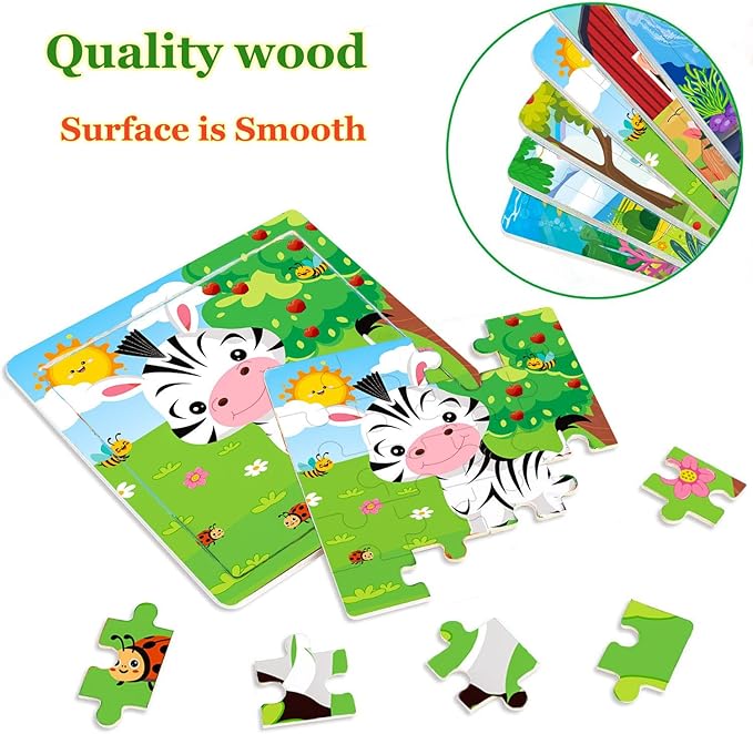 Puzzles for Kids Ages 4-6, 10 Pack of 20 Piece Wooden Jigsaw Puzzles for Toddlers Ages 3-5 Jigsaw Puzzle for Toddler Children Learning Educational Puzzles Toys for Boys and Girls.