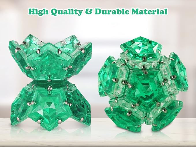 Magnetic Fidget Sphere - Pentagons Magnets Balls - 12 Piece Set - Crystal Green - Magnet Fidgets Toy - Creativity Beyond Imagination, Inspirational, Recreational, Desk Toys for Adults
