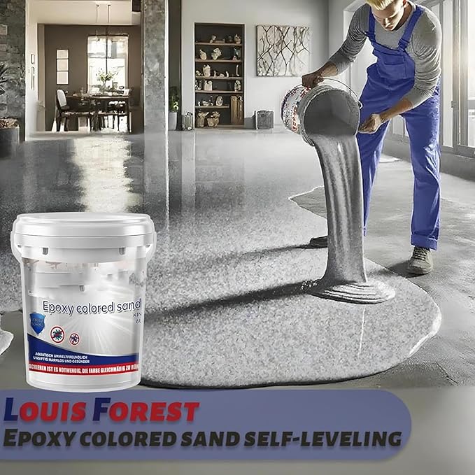 Epoxy Floor Paint, Epoxy Colored Sand Floor Paint, High-Gloss Marble Effect Self-Leveling Coating, Waterproof, Non-Slip, Ultra-Durable for Garage, Basement, Wood Floors (Sea Gray,6.6 lb)