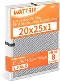 2-Pack 20x25x1 MERV 8 Reusable & Washable Electrostatic Air Filters - Long-Lasting Filter for HVAC, Furnace & Air Conditioner Units, Actual Size: 19-5/8” x 24-5/8” x 7/8”