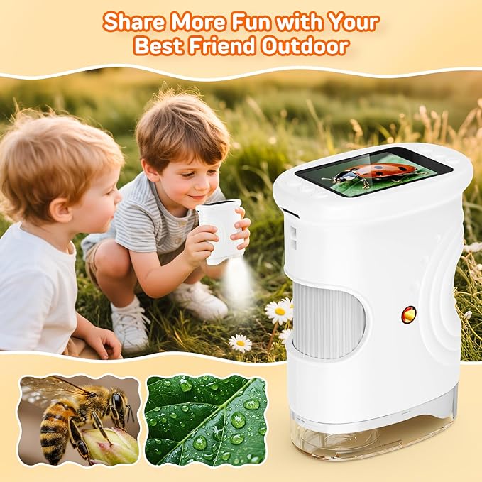 Handheld Microscope for Kids with 2" Screen, Pocket Microscope Magnifying Glass for Kids, Portable STEM Toys for Age 5 6 7 8 9 10 11 12, Photo & Video Edu Gift USB Rechargeable - White