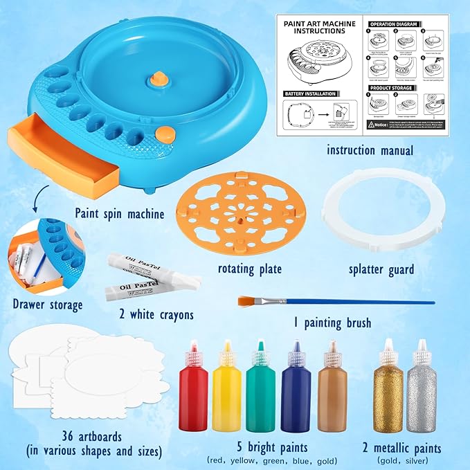 Arts and Crafts for Kids Ages 4-8,Paint Spin Art Machine Kit,Art Craft Set for 6-9 Year Old,Cool Painting Spinner Toys Kits Set,Art Supplies Birthday Gifts for Boy Girl Ages 6 7 8 9 10 11 12 Blue