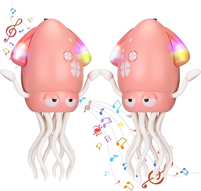 2pcs Magic Electric Dancing Octopus Toy with Led Light and Music,Pink