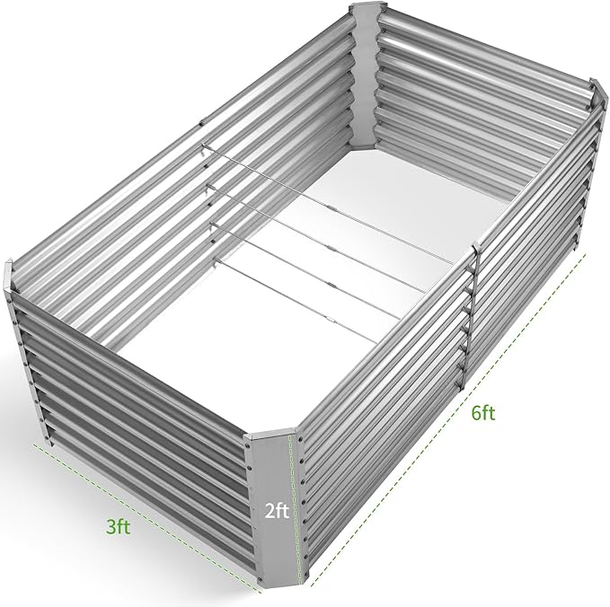 Land Guard 6×3×2 ft Galvanized Metal Raised Garden Bed, 2FT Deep Root Elevated Planter Box Steel Large Vegetable Flower Bed Kit（Silver）
