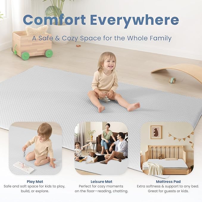Baby Play Mat for Summer,1.3 Thick Memory Foam Cooling Floor Tummy Time Mat, Soft & Breathable, Non-Slip Rectangular for Toddlers’ Playtime & Rest(Grey,59"x79")