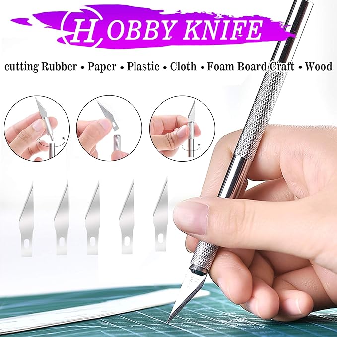 WAYCOM Rubber Stamp Making Kit - Linoleum Cutter Set, Hobby Knife, Pencil for DIY Stamp Carving Craft