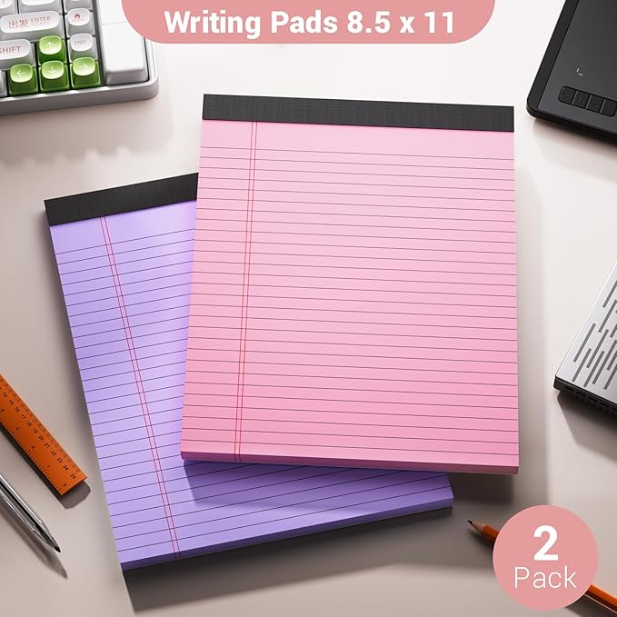 Legal Pads 8.5 x 11 Colored Note Pads, 2 Pack Notepads 8.5 x 11 Lined Paper, Colored Notebook Paper Writing Pads 30 Sheets per Colored Paper Pads 8.5 x 11 for Purple Legal Pads Home Office School