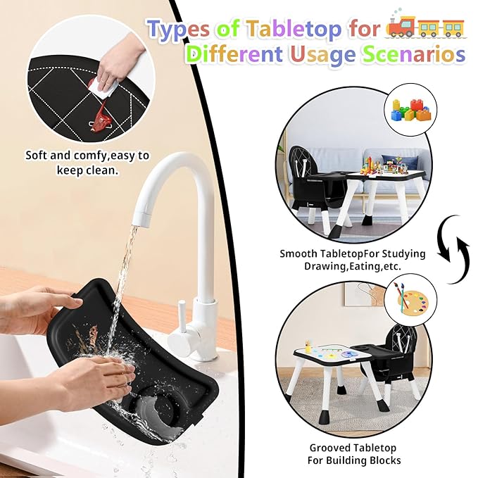 6 in 1 Baby High Chair for Babies and Toddlers, Booster Seat, Kids Learning Table & Chair (Black)