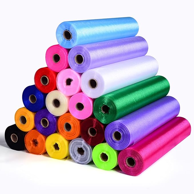 Crystal Organza Fabric Tulle - 16" by 50 Yards Sheer Fabric for Wedding Party Decoration Bridal Shower Tutu Roll Netting Spool Ribbon Wrapping (Orange)