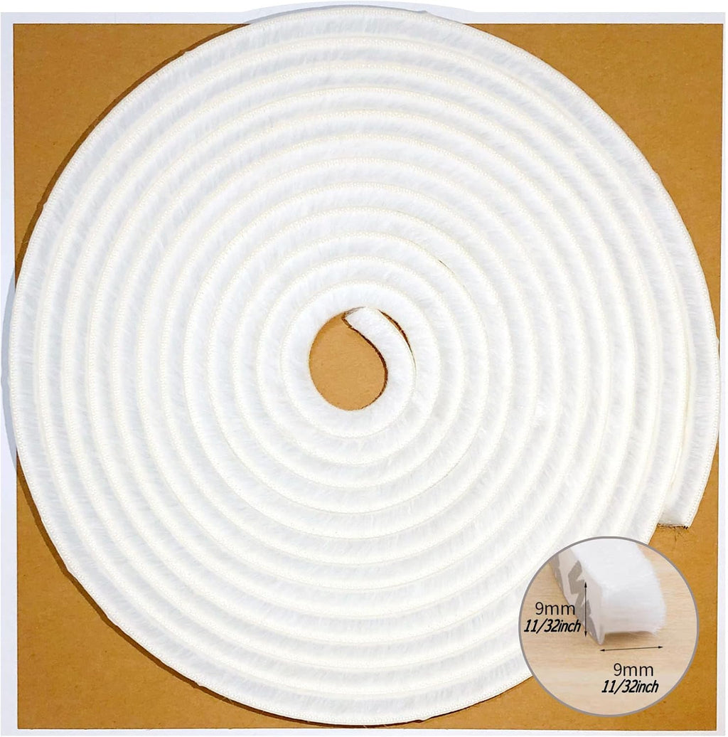 Weather Stripping Brush for Sliding Windows/Doors Frame Side,Pile Self Adhesive Weatherstrip Seal Strip Sealer Draft Stoppers (33ft x11/32 Backing x 11/32 Brush inch, White)