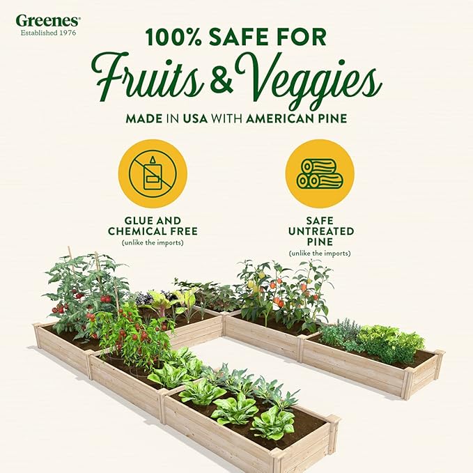 Greenes Fence Original Pine Raised Garden Bed, 8' x 12' x 10.5" U-Shaped Bed - Made in USA with American Pine