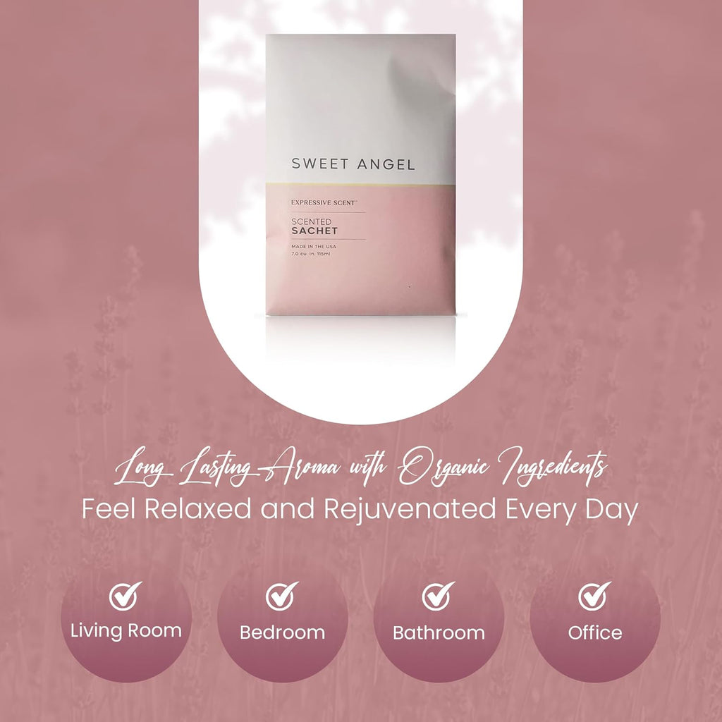 Expressive Scent 6 Pack Sachet (Sweet Angel) Long Lasting Home Fragrance for Drawers Dressers Closets Cars Kitchen