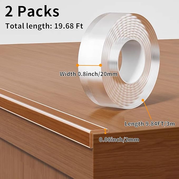 2Pack Baby Proofing Edge Protector for Baby,0.8in x 9.84ft,Clear Edge Protector Strip Sharp Edge Wrap Cover Tape,Corner Bumpers for Furniture,Crib Rail Covers for Teething