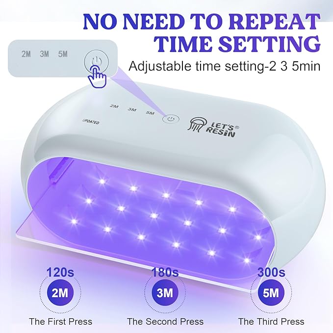 LET'S RESIN UV Light Advanced,Two-Sided Longer time Setting(2m,3m,5m) UV Resin Light with 36 LED Beads, Large Size UV Lamp for Resin Curing,Resin Molds,DIY Craft Decor(Grey Green)