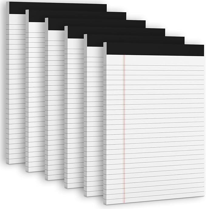 White Legal Note Pads 8.5''x 11'', 6 Pack Legal Paper Note Pads, Micro Perforated Wide Ruled Lined Writing Pads 30 Sheets/60 Pages for Home Office School Work Legal Notepads Double-Side Printed Per