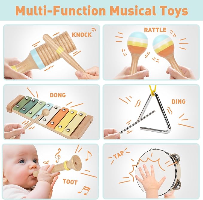 Toys for 1 2 3 4 Year Old Boys Girls, Musical Instruments Set for Toddler Age 1-2 2-3 3-4, Baby Montessori Toy Gifts for Early Learning, Christmas Birthday Gift for Toddler Boy Girl Toys