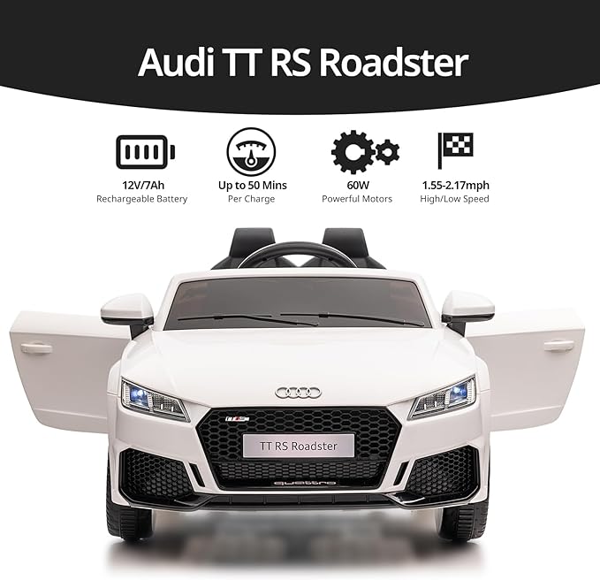 Electric Ride on Car for Kids, Licensed Audi 12V 7Ah Kids Ride-on Toy for Toddlers 3-5 Year Old Girls with Remote - White