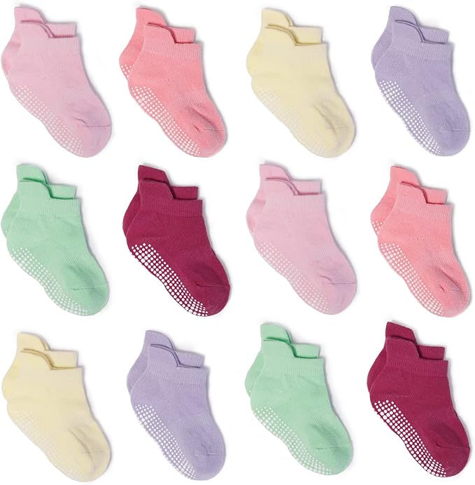 Zaples Baby Non Slip Grip Ankle Socks with Non Skid Soles for Infants Toddlers Kids Boys Girls