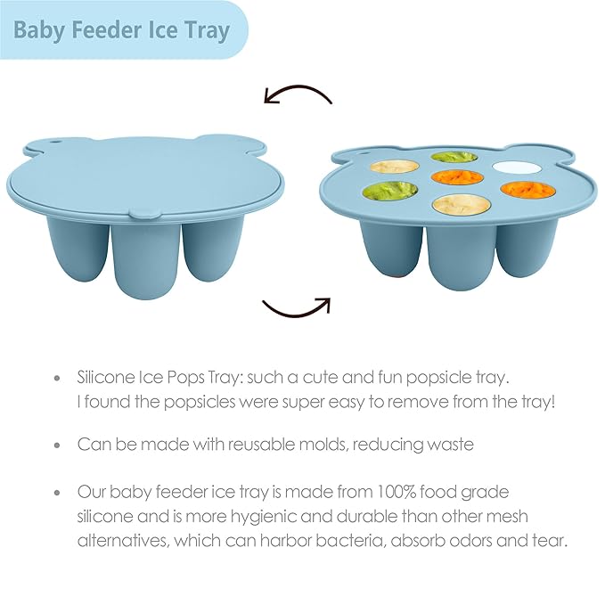 Baby Food Feeder Pacifier with Breast Milk Popsicle Teether-Silicone Forage Feeder for Babies-Breastmilk Storage Container and Freezer Tray-Teething Popsicle Molds for Soothing Relief