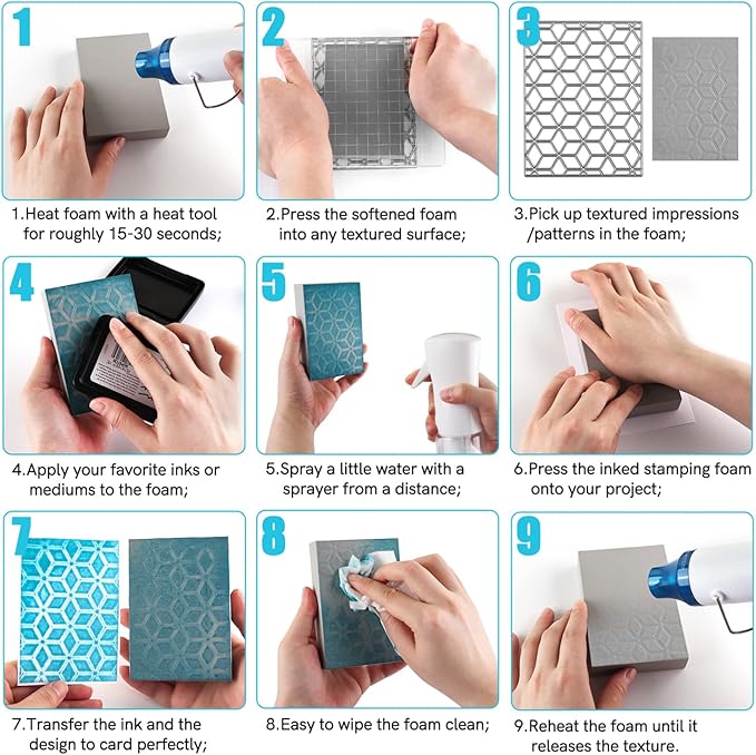 BAOFALI 8 Pcs Stamping Foam Grey Moldable Foam with Acrylic Stamp Block Stamps Plastic Pad Cut and Dry Foam Stamping Foam Block for Sculpture, Modeling, DIY Arts and Handicrafts Projects