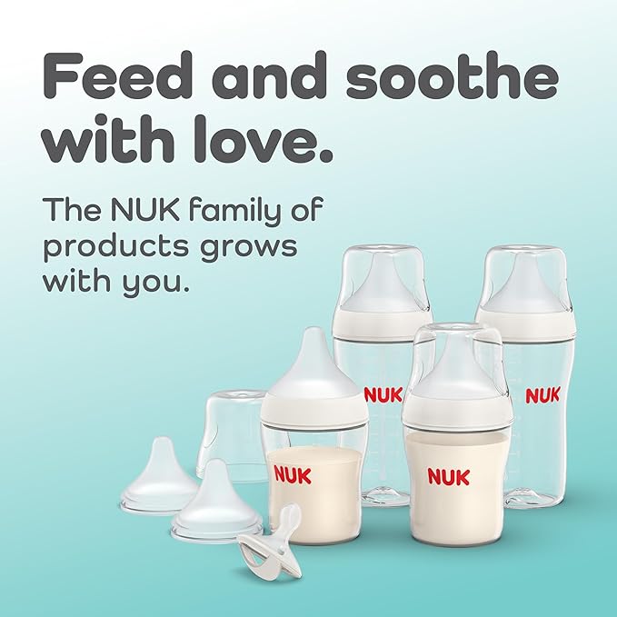 NUK Perfect Match 2-in-1 Natural and Anti-Colic Bottle with Medium Flow, Wide, Adaptable Nipple, 8oz., 4 Pack, BPA Free