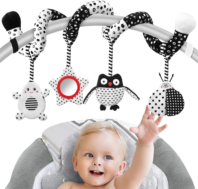 High Contrast Baby Toys - Black & White Hanging Toys for Car Seat, Stroller & Crib | Newborn Essentials 0-6 Months | Perfect