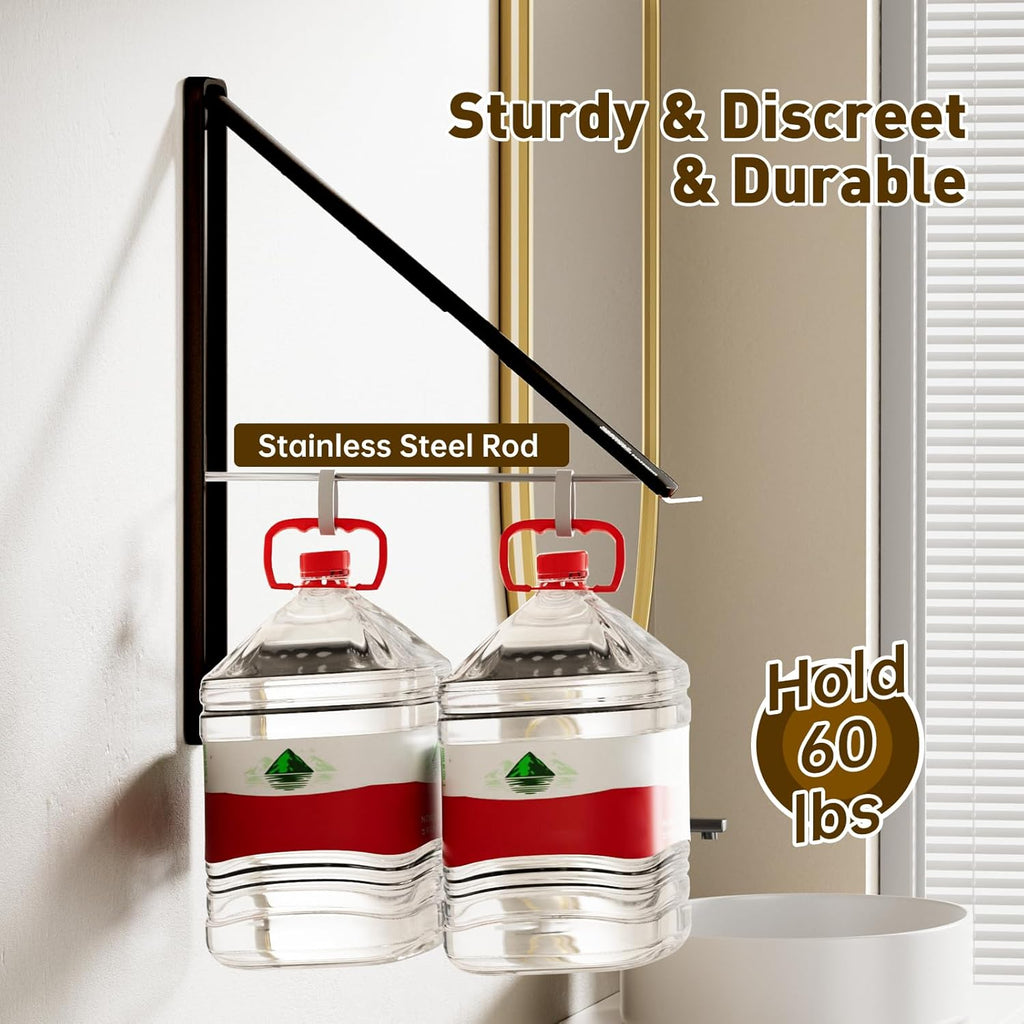Clothes Drying Rack, Laundry Room Wall Mounted Retractable Clothes Hanger Drying Rack, Laundry Clothing Drying Rack Folding Indoor or Outdoor, Easy Installation Aluminium Dryer, 2pcs(Black)