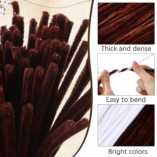 DaisyInner 700 Pcs Halloween Fall Pipe Cleaners Craft Bulk Pastel Chenille Stems Flower DIY Gradient Colored Fluffy for School Classroom Thanksgiving Christmas Party Supplies(White,Brown)