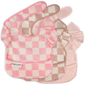 Tiny Twinkle Mess Proof Baby Bibs for Eating - Waterproof, Wipeable Bibs - Toddler Bibs - Travel Friendly - PFAS, PVC, BPA, Phthalate Free - Baby Food Bibs(3 Pack,Checkers Girl)