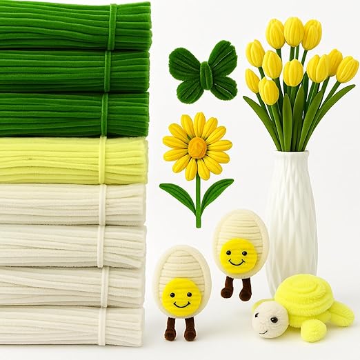 DaisyInner 700 Pcs Halloween Fall Pipe Cleaners Craft Bulk Pastel Chenille Stems Flower DIY Gradient Colored Fluffy for School Classroom Thanksgiving Christmas Party Supplies(White,Green)