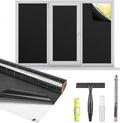 Kromapolis Blackout Window Privacy Film Total Light Blocking Room Darkening Window Covering, Removable Static Cling Frosted Glass Tint, Non-Adhesive, Black 45.2'' x 393.7''