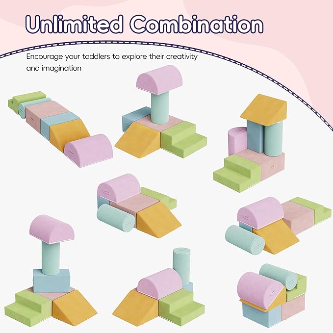 6 Piece Foam Climbing Blocks for Toddlers, Baby Climbing Gym with Ultra High Density Foam for Crawling and Sliding, Indoor Soft Play Set for Infant, Babies & Kids (Multicolor A, 6-Piece)