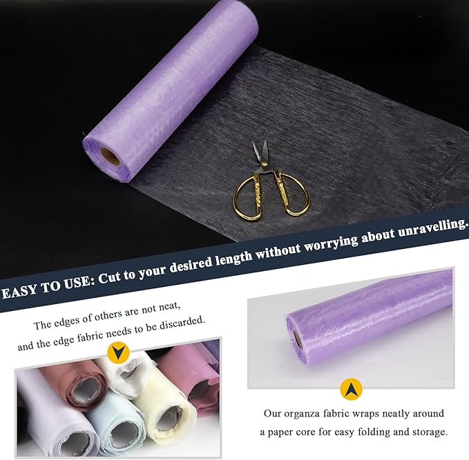 Organza Tulle Fabric Rolls, Crystal Organza 12" by 50 Yards (150 ft) Sheer Nylon Silky Shiny Netting Spool Bolt for DIY Craft Table Runner Wedding Baby Shower Party Decor (Lavender)