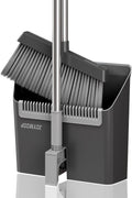 JOYMOOP Black Broom and Dustpan Set, Upright Angle Design with Built-in Comb Teeth for Home, Office, Hardwood Floors, Pet Hair