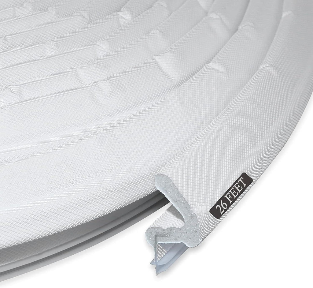 Kerf Weather Stripping Door Seal Strip 26 Ft Q Foam Door Weatherstrip Seal with Slot Card Slot Installation, Easy Cut to Size (White)
