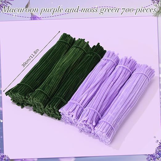 700 Pcs Halloween Fall Pipe Cleaners Craft Bulk Pastel Chenille Stems Flower DIY Gradient Colored Fluffy for School Classroom Thanksgiving Christmas Party Supplies(Purple,Green)