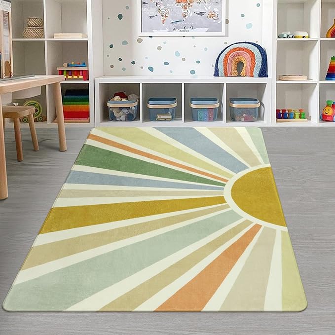 STARUIA Kids Rugs for Playroom & Nursery - 5'x7' Boho Washable Rainbow Area Rug, Non-Slip Soft Carpet for Classroom, Office & Dining Room