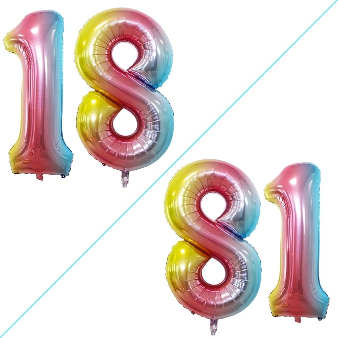 GOER Number 18 Balloons for 18th Birthday Sweet 18 Party Decorations,42 Inch Jumbo Foil Helium 81 Balloons for 81st Birthday Party Decoration (Rainbow)