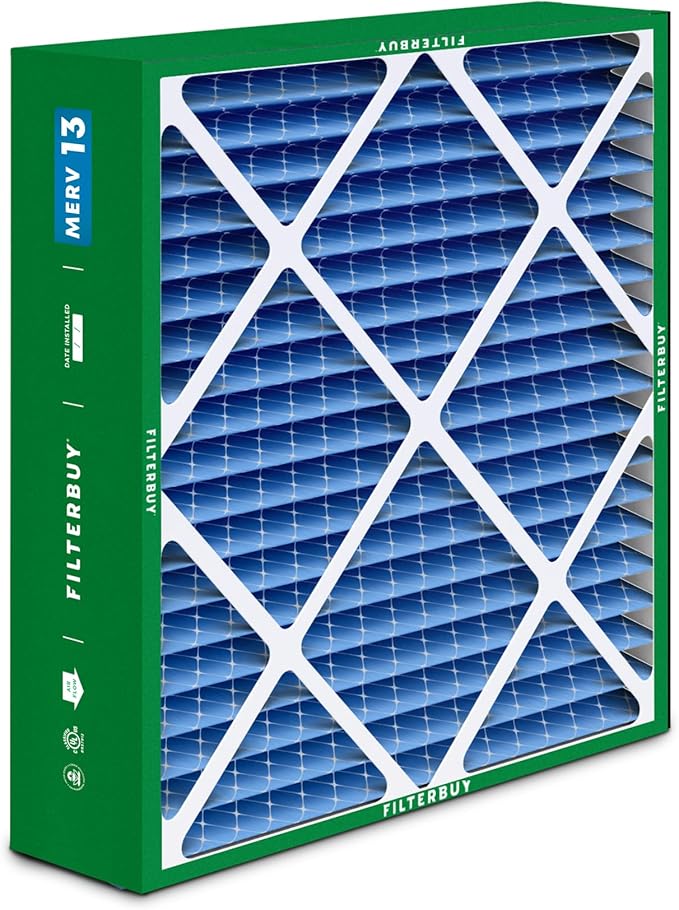 Filterbuy 20x22x5 Air Filter MERV 13 Optimal Smoke & Allergy Defense (1-Pack), Pleated HVAC AC Furnace Filters for Amana, Goodman, Nordyne, and Five Seasons (Actual Size: 19.50 x 21.94 x 5.25)