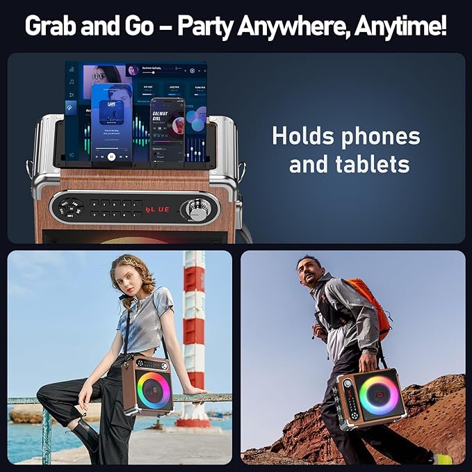 Karaoke Machine with 2 Wireless Microphones,【Upgraded 6.5"Woofer & 2"Tweeter】Portable Bluetooth 5.3 Karaoke Speaker, PA System with Bass/Treble/Echo Adjustment, Supports USB/AUX/TF/TWS for Home Party